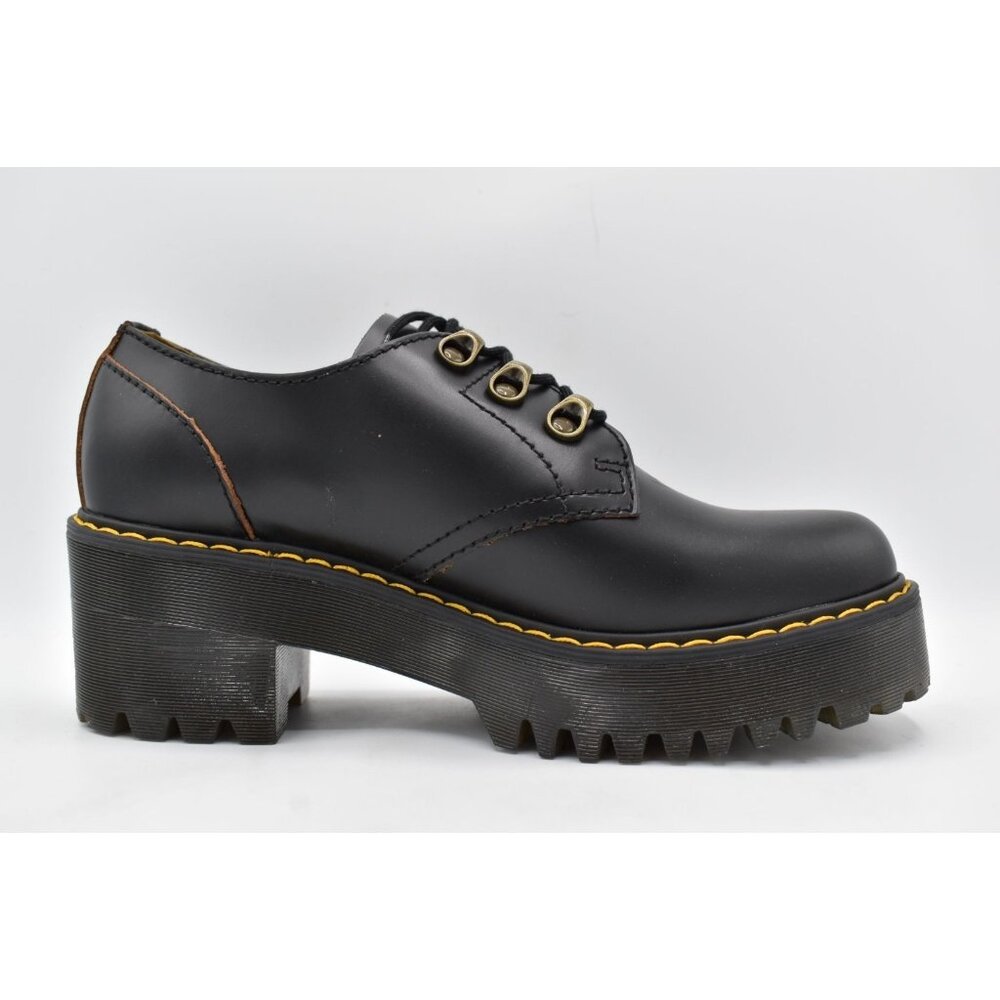 Dr Martens Women 10 Leona Lug Sole Platform Black Vintage Leather Derby Shoes - Picture 6 of 13